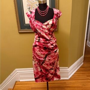 Le Chateau Pink and Red Floral Midi Dress